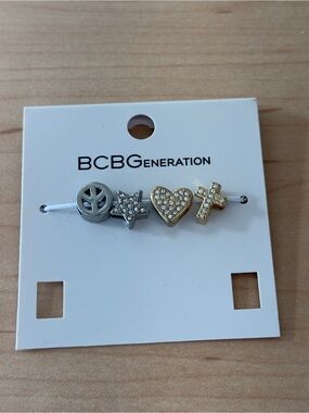 NEW BCBGeneration 4 Piece Silver & Gold Charm Set, Heart, Cross, Star & Peace